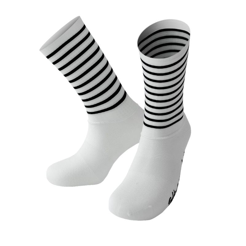 Aero Rennradsocken Streifen schwarz und weiss